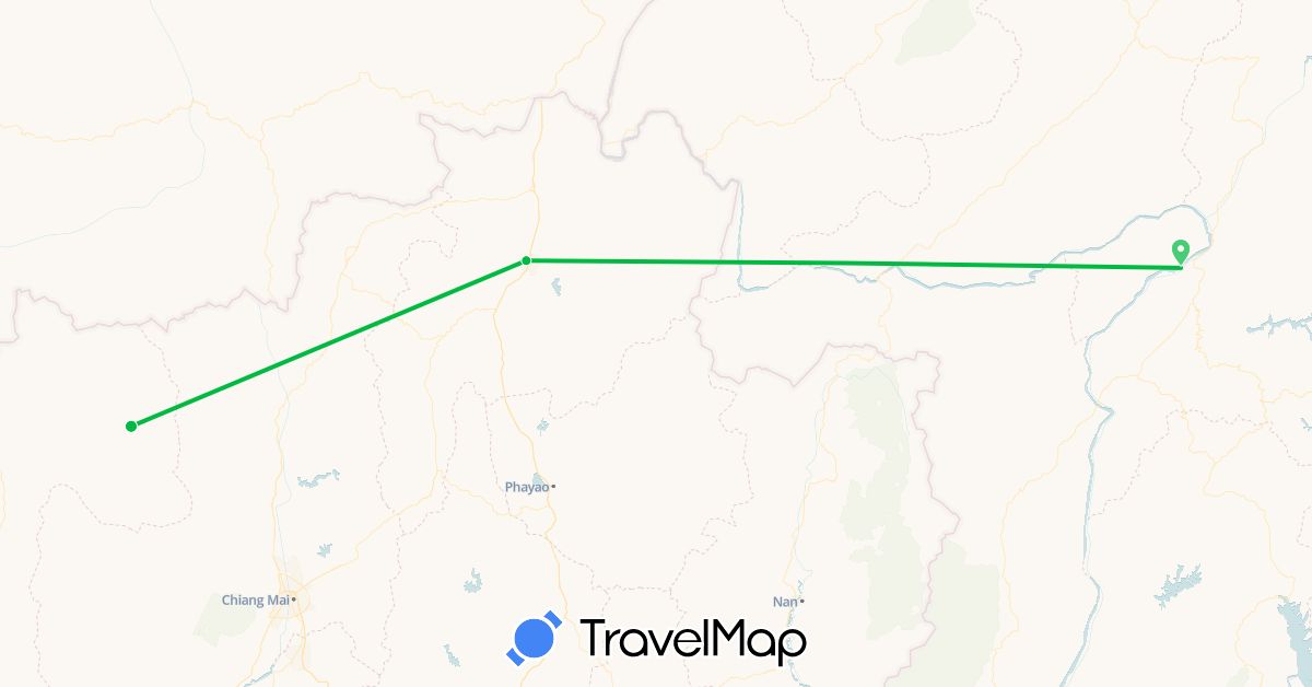 TravelMap itinerary: driving, bus in Laos, Thailand (Asia)