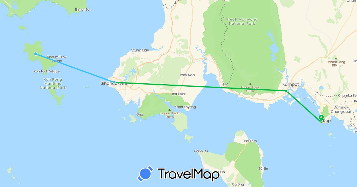 TravelMap itinerary: driving, bus, boat in Cambodia (Asia)